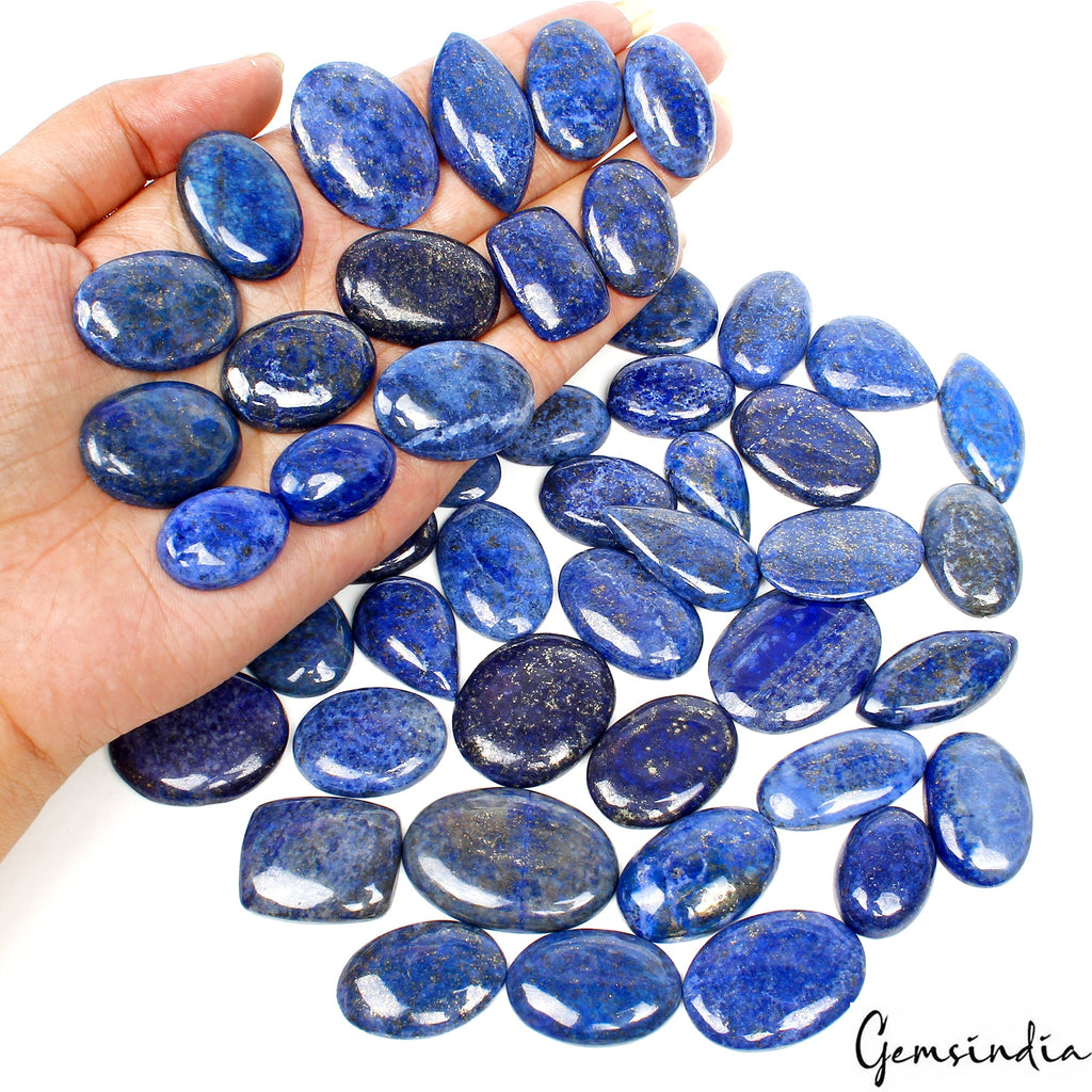 1400 Cts/50 Pcs Natural Blue Lapis Lazuli w Gold Flecks Mixed Cab Loose Gems Lot