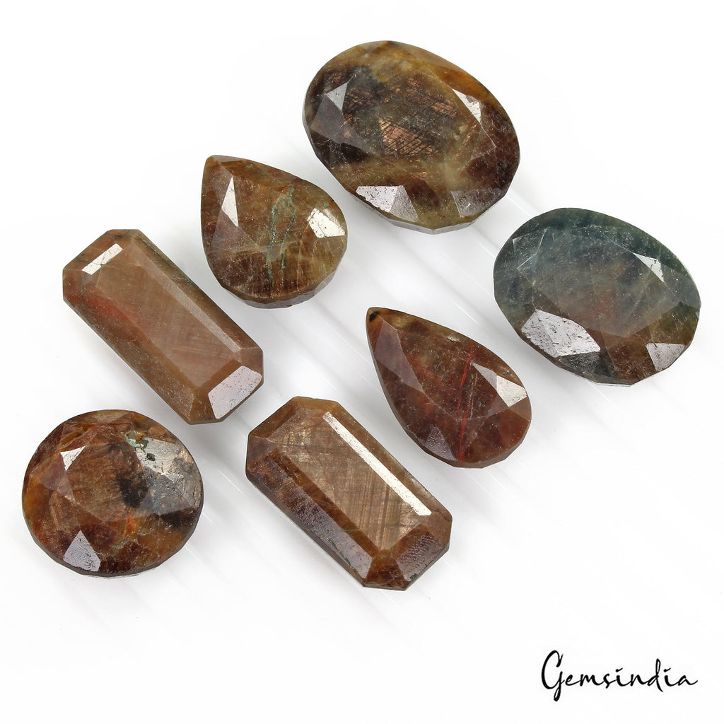 650 Cts/7 Pcs Natural Untreated Brown Sapphire Mix Faceted Cut Loose Gems Lot