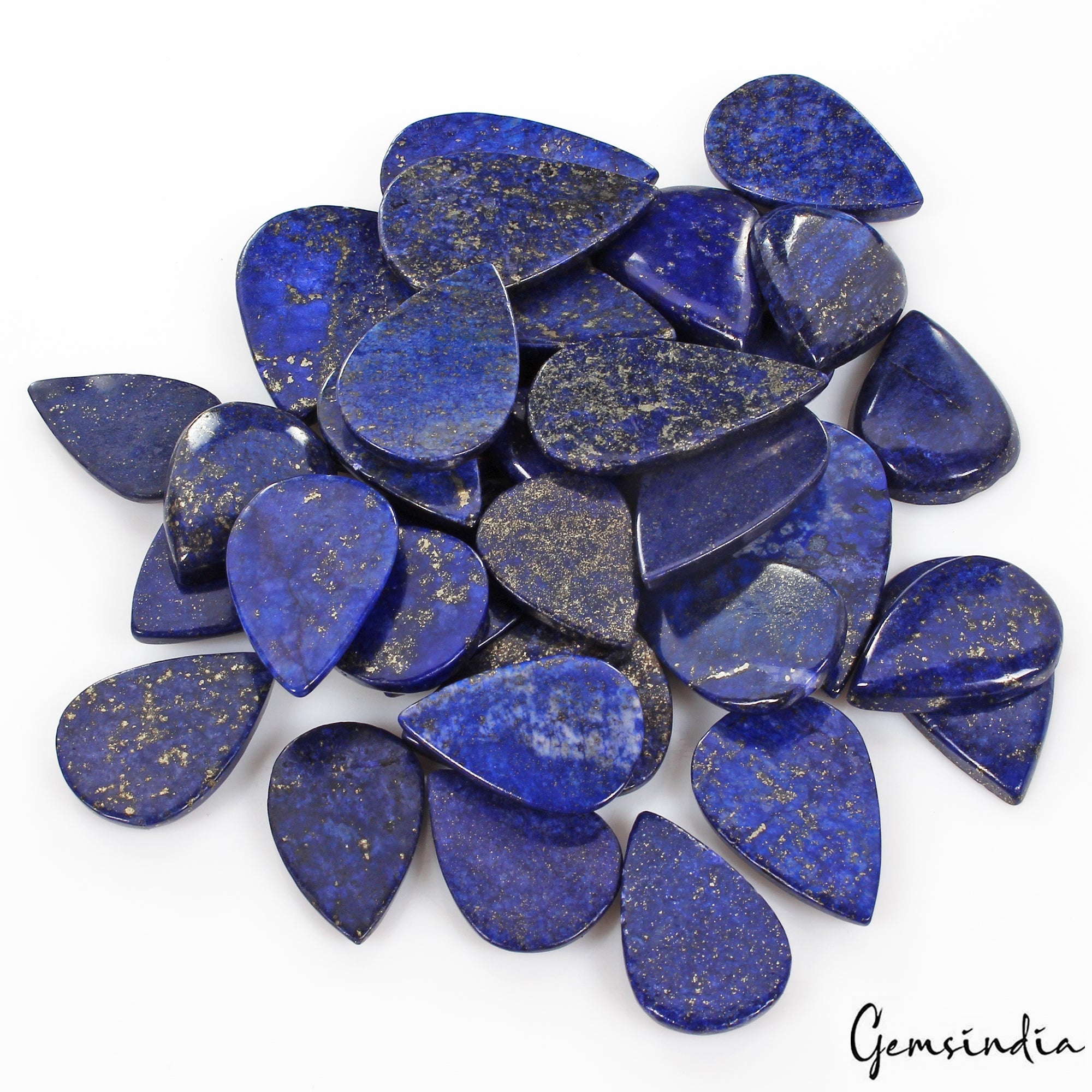 1200 Cts/33 Pcs Natural Blue Lapis Lazuli Gold Flecks Pear Loose Wholesale Gems