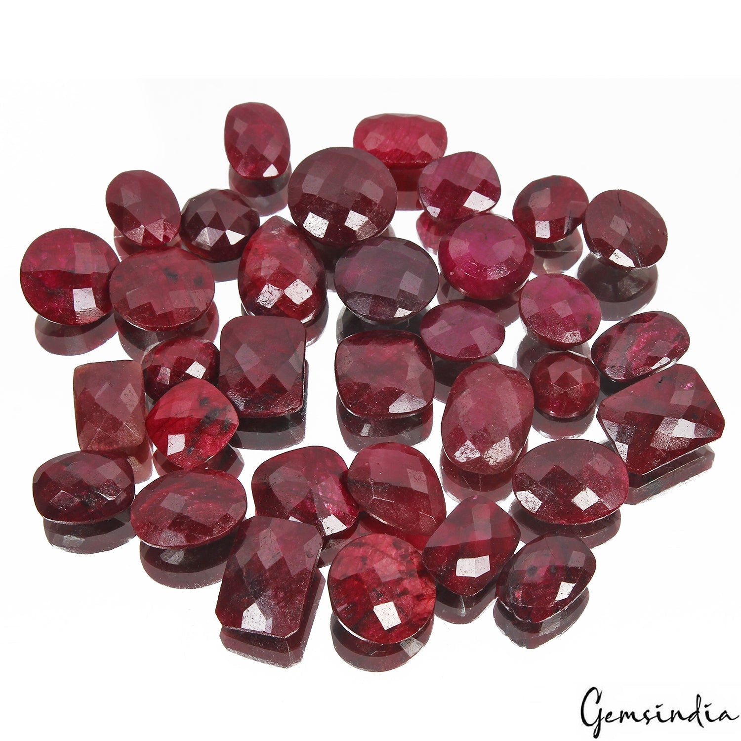 300 Cts/33 Pcs Natural Red Ruby Mix Checker Cut 10mm-18mm Loose Gems For Jewelry