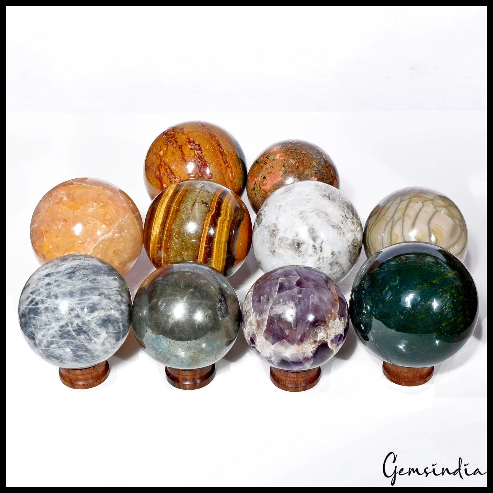 Multi-Gemstone Sphere, Untreated — 10 Pieces, 54mm to 64mm, 3.244 Kg (16220 Ct)