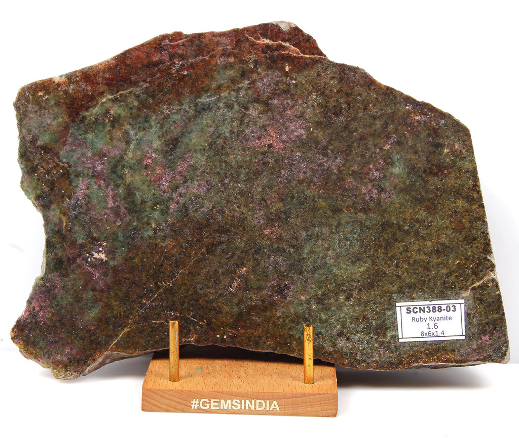 1.6kilo Ruby Kyanite Rough Slab Uncut Untreated Crystal Display Specimen w/Stand