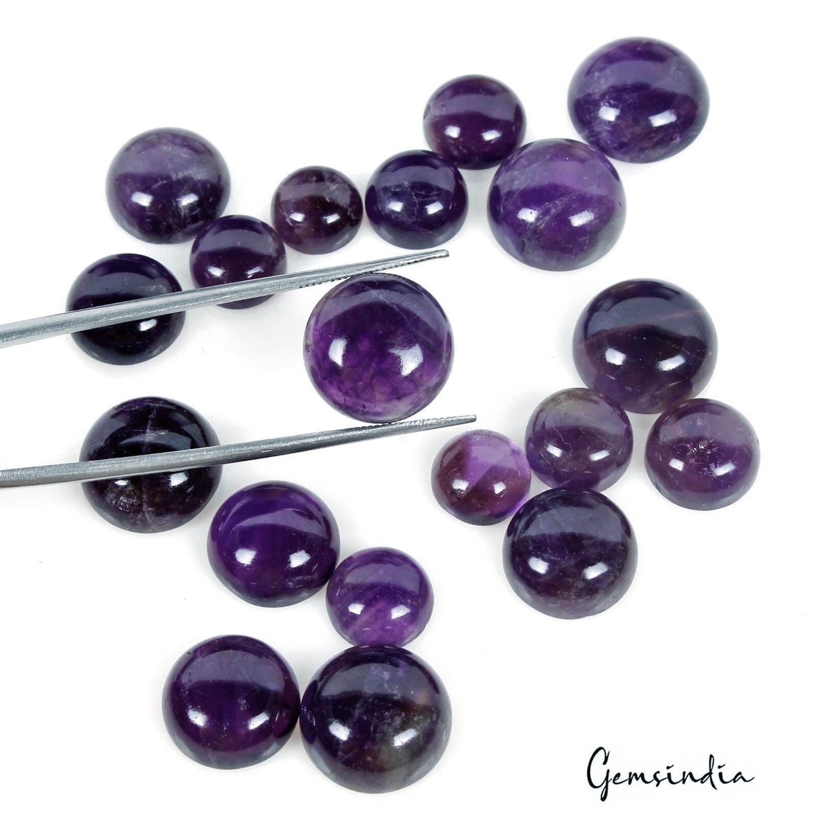 Amethyst Lot, Cabochon, Untreated, Purple — 19 Pieces, 9mm to 14mm, 126.80 Ct, Madagascar