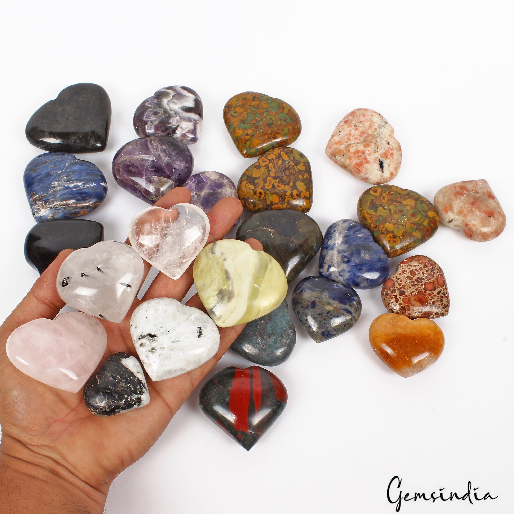 24 Pcs Heart Shaped Natural Crystals Bulk Healing Multi Gemstones Collection-2Kg