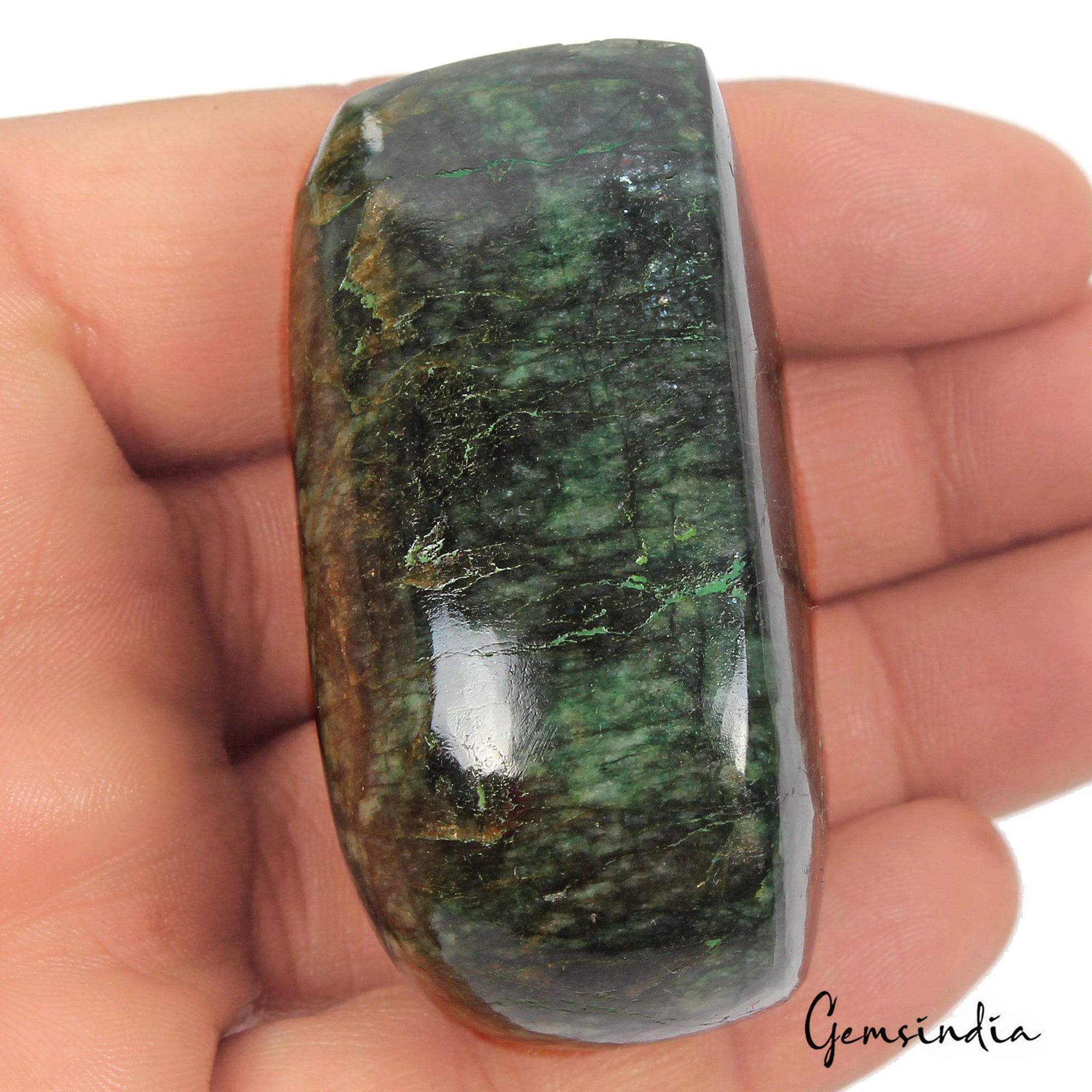 Emerald Cabochon, Color Enhanced, Green — 58 x 46 x 30mm, 640 Ct, Zambia