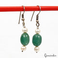 30.80 Cts Pearl & Emerald Handmade Pair of Earring Silver Earwire 1.7" Christmas