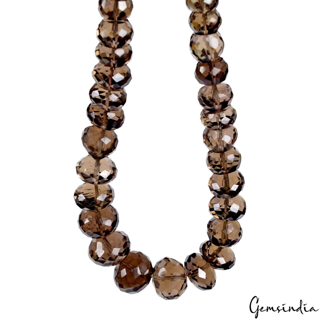 92.40 Ct Natural Untreated Brown Smoky Quartz Round Beaded Handmade Bracelet-7.5