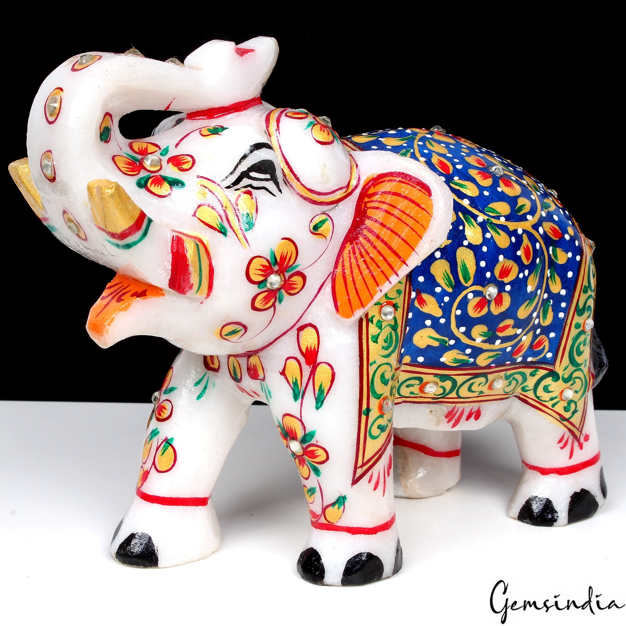 5.2" White Marble Elephant Statue Indian Handmade Home Decor Sculpture ~ 1.6 Kg