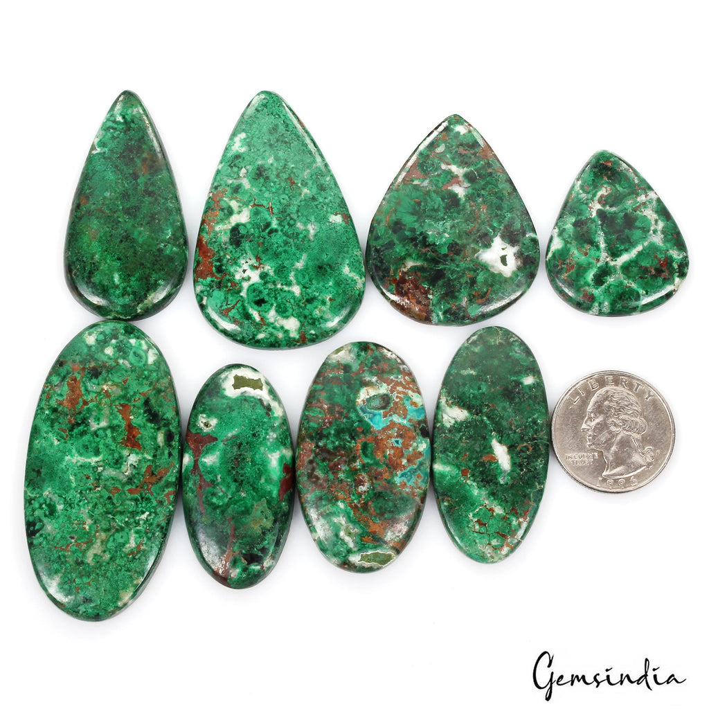 530 Ct/8 Pcs Natural Untreated Green Chrysocolla Mix Cab Loose Gems For Pendant