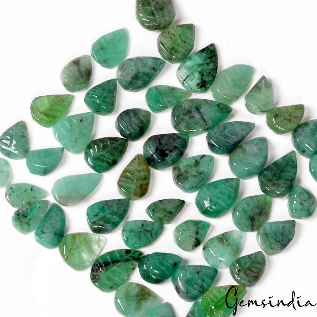 50 Ct/50 Pcs Natural Brazilian Green Emerald Pear Cut Leaf Carved Loose Gems Lot