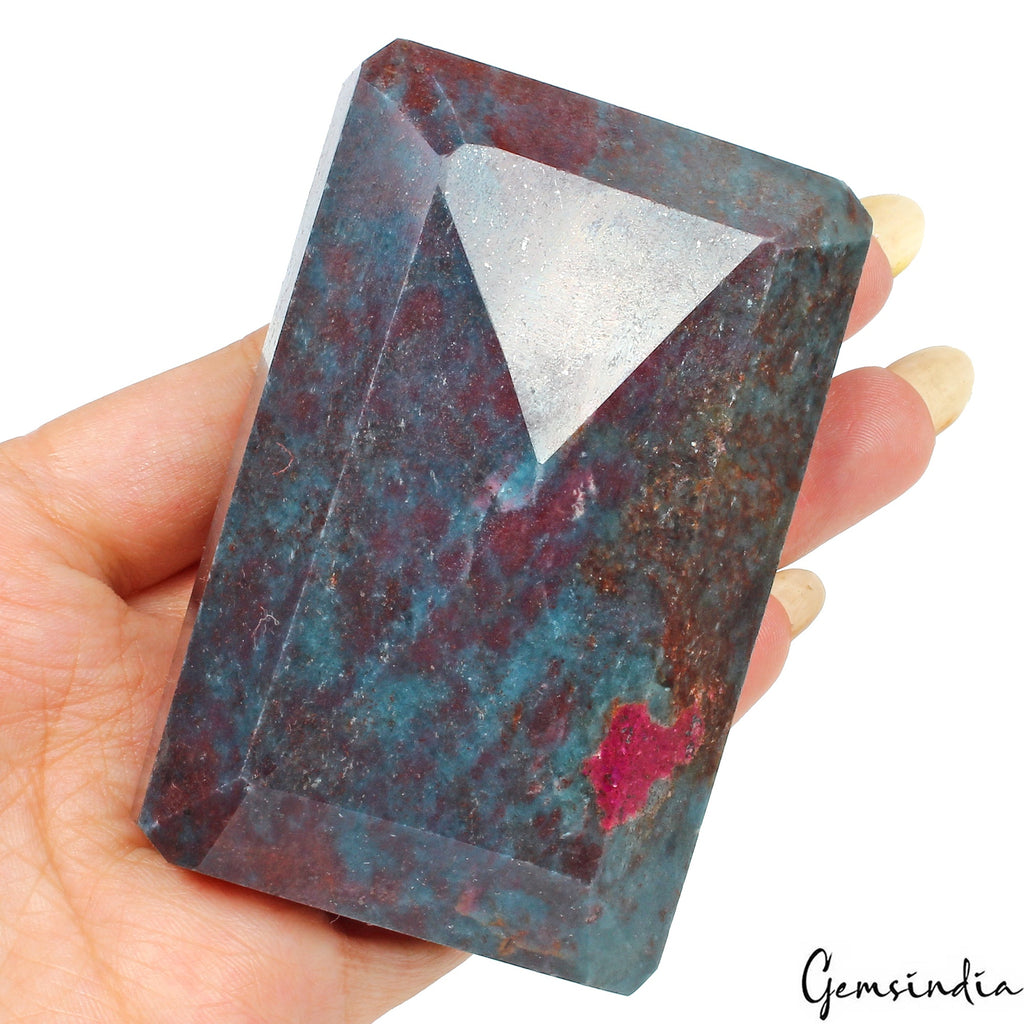 1820 Ct Natural Untreated Bi-Color Ruby Kyanite Emerald Cut Earth Mined Gemstone