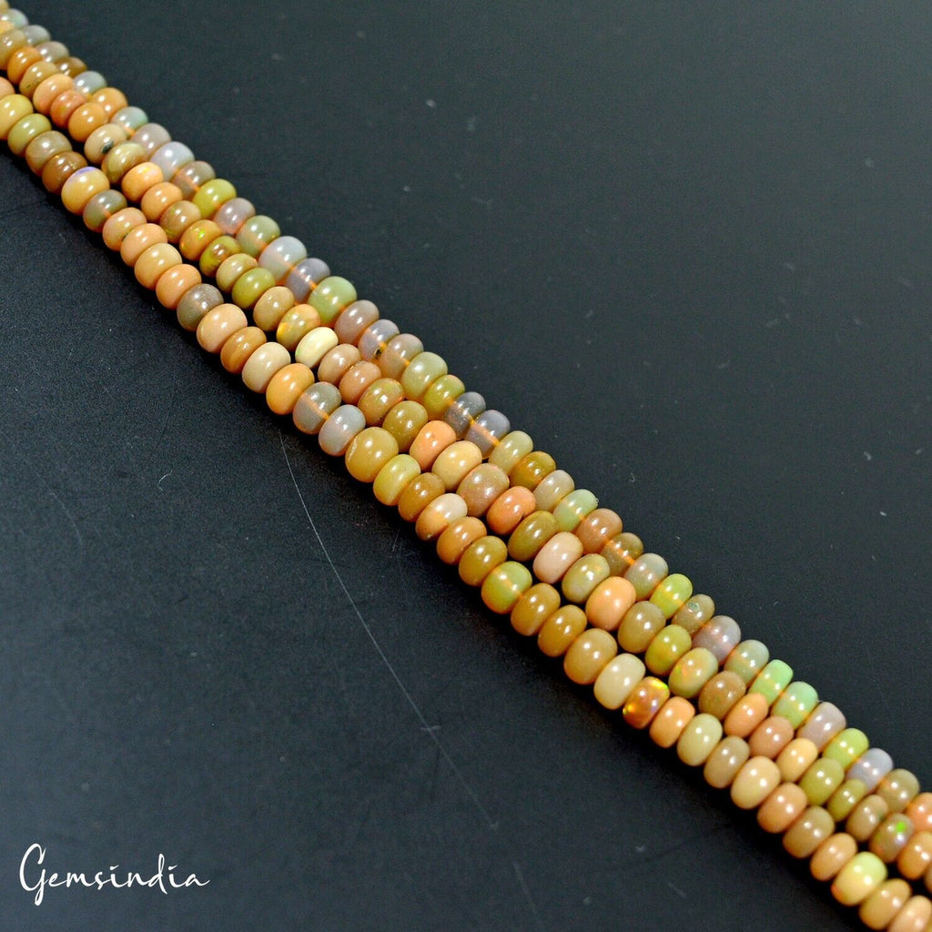 59+Cts Natural Ethiopian Multi Color Opal Gem Round Beads 3 Strand Bracelet-7.5"