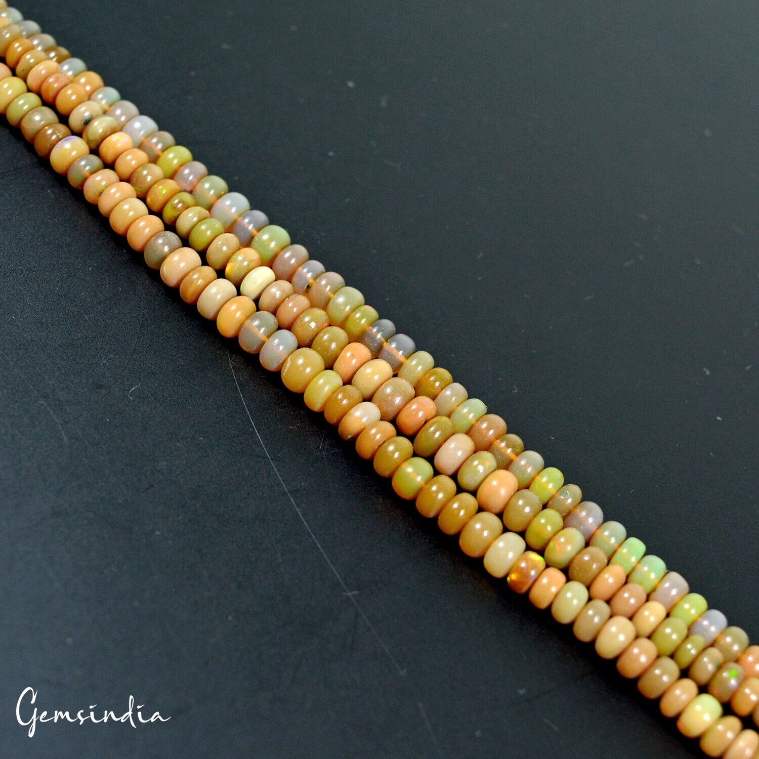 59+Cts Natural Ethiopian Multi Color Opal Gem Round Beads 3 Strand Bracelet-7.5"