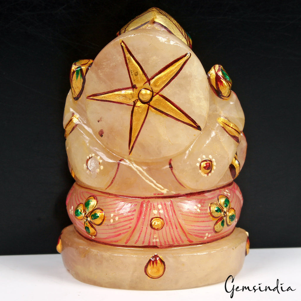 880 Cts Idol Statue Ganesha Natural Rose Quartz Stone God Hand Painted 2.7 in
