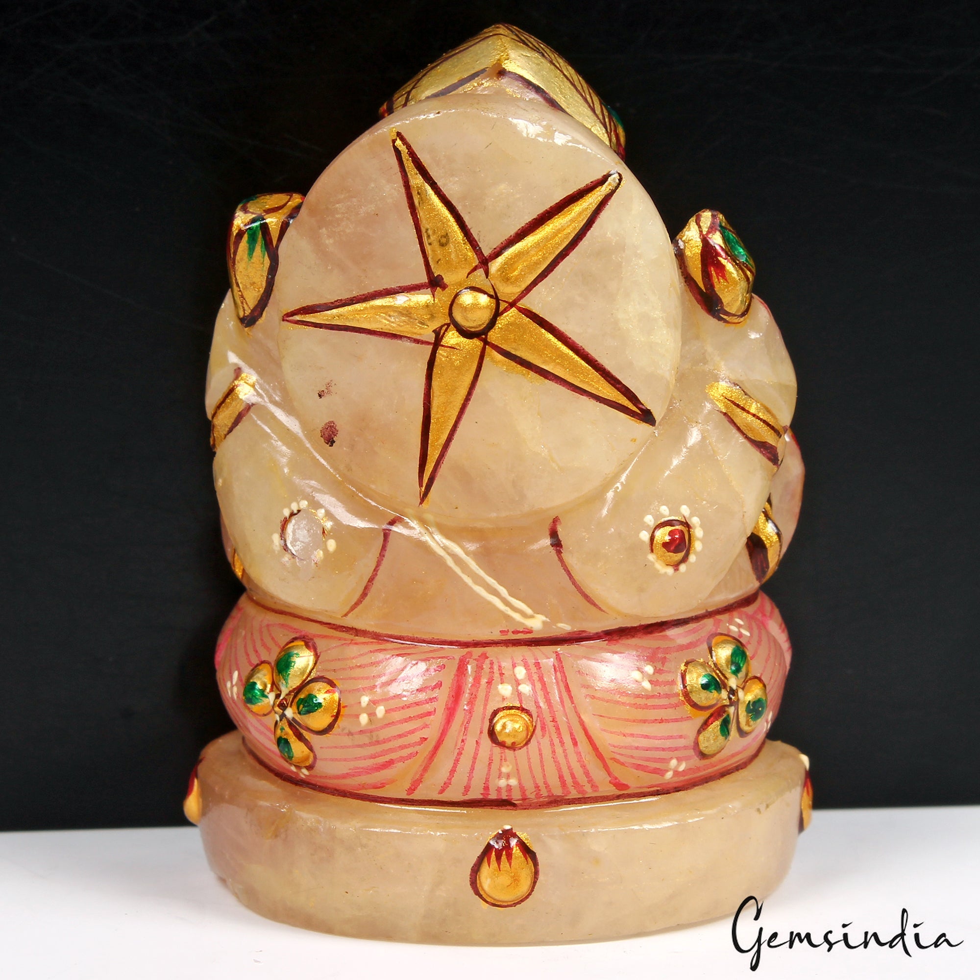 880 Cts Idol Statue Ganesha Natural Rose Quartz Stone God Hand Painted 2.7 in
