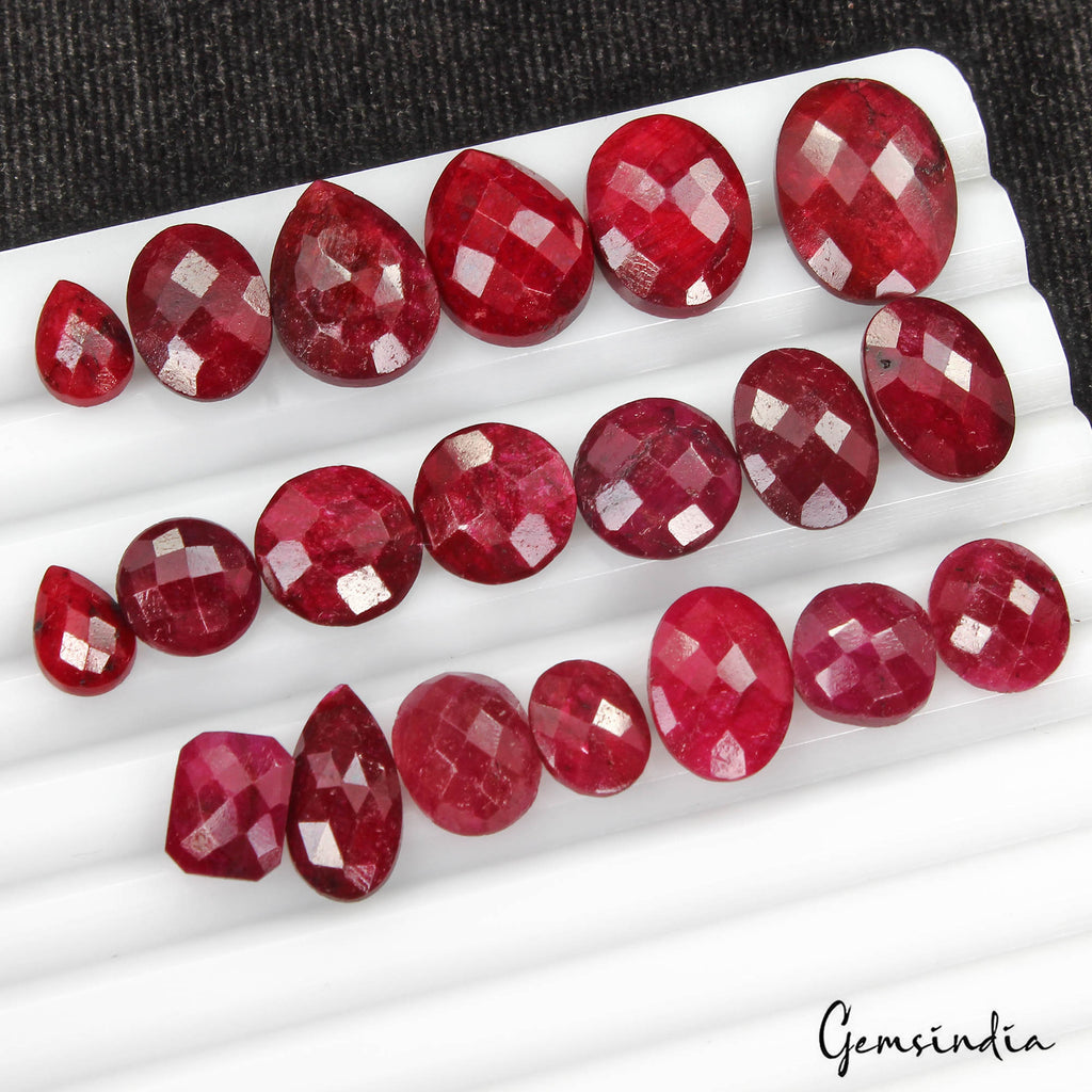 121.30 Cts/20 Pcs Natural Rich Red Ruby Mixed Checker Cut Loose Gems For Jewelry