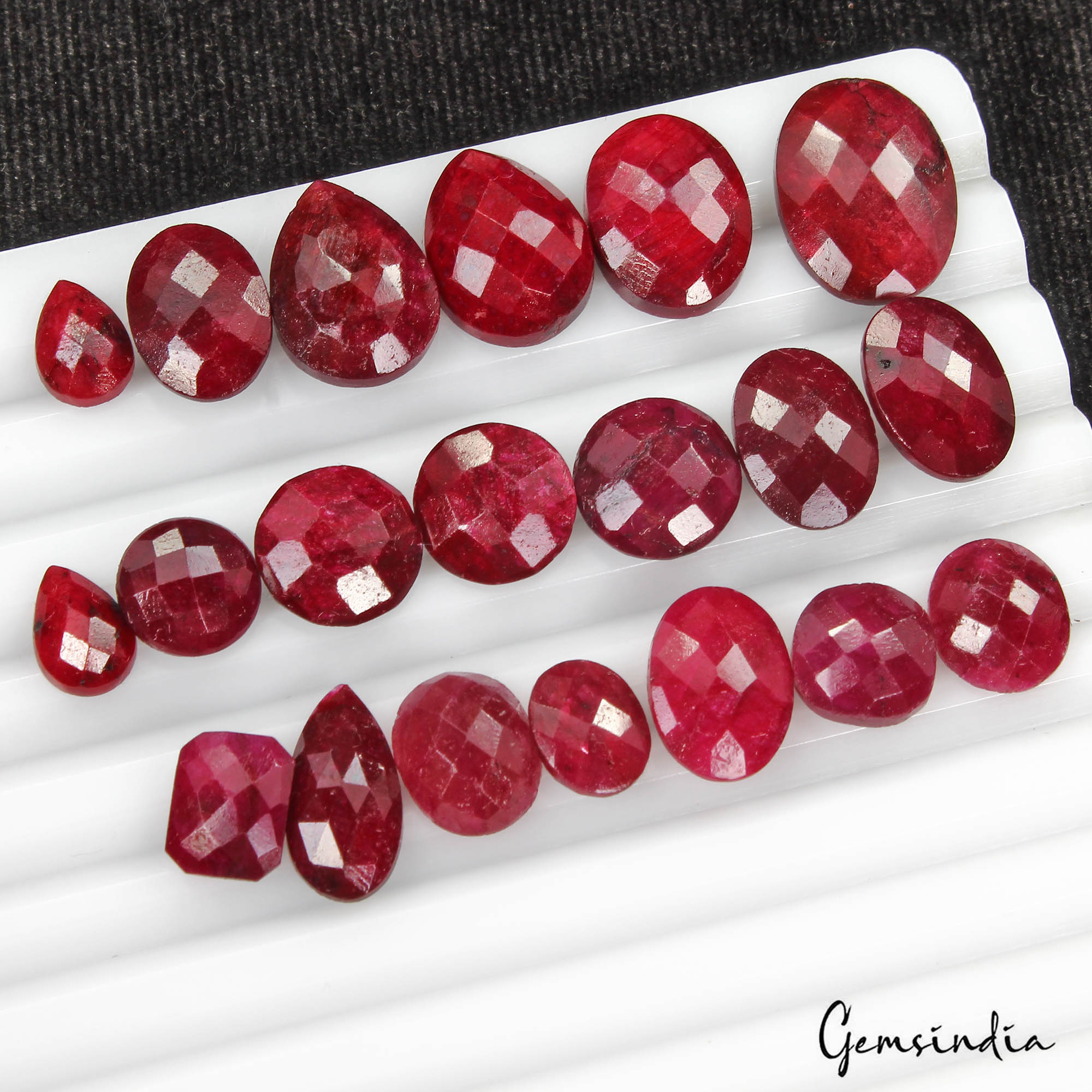 121.30 Cts/20 Pcs Natural Rich Red Ruby Mixed Checker Cut Loose Gems For Jewelry