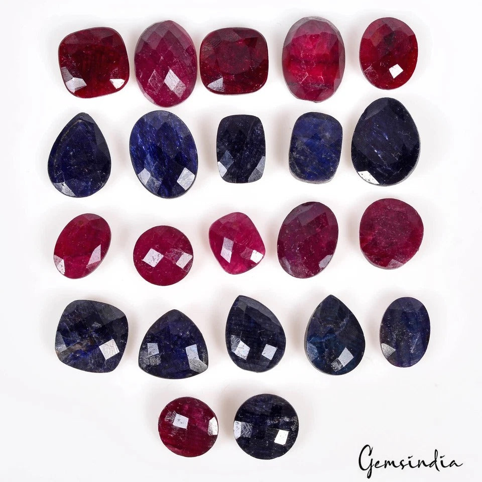 Certified 220 Ct/22Pcs Natural Red Ruby Blue Sapphire Mix Checker Cut Loose Gems
