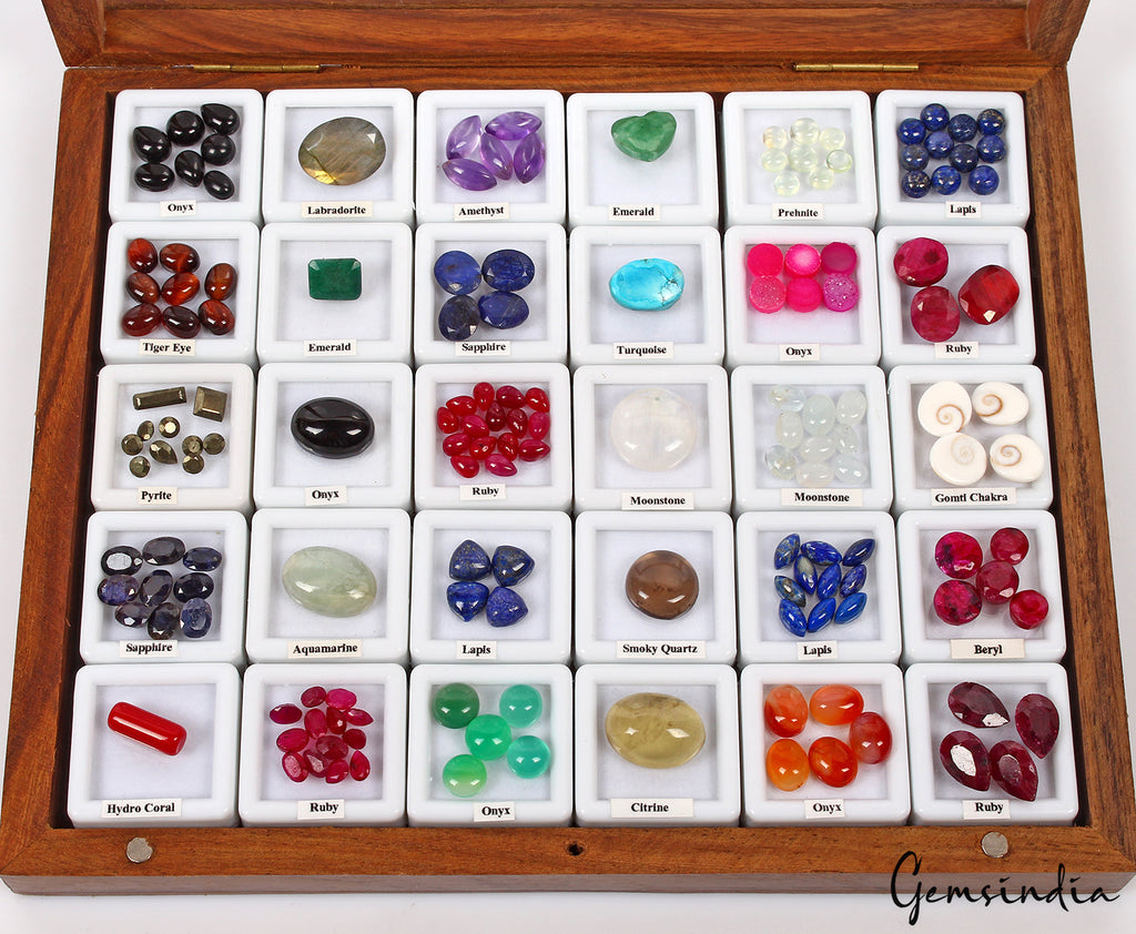 156Pcs~ Estate Genuine Loose Multi Gemstones Collection Lot in Handmade Wood Box
