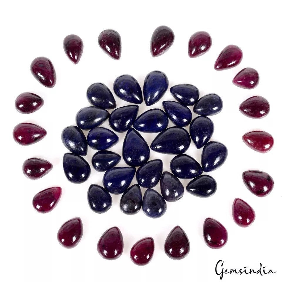 45 Pcs Natural Ruby Sapphire Pear Cabochon Loose Wholesale Gemstone Lot 400 Cts