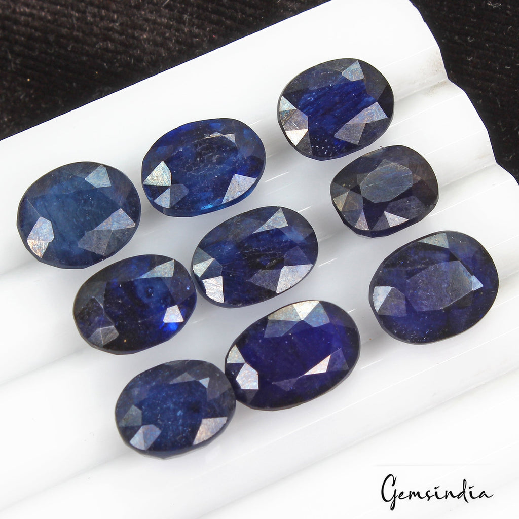 Certified 46 Ct/10 Pcs Natural Blue Ceylon Sapphire Oval Cut Gem Lot For Jewelry