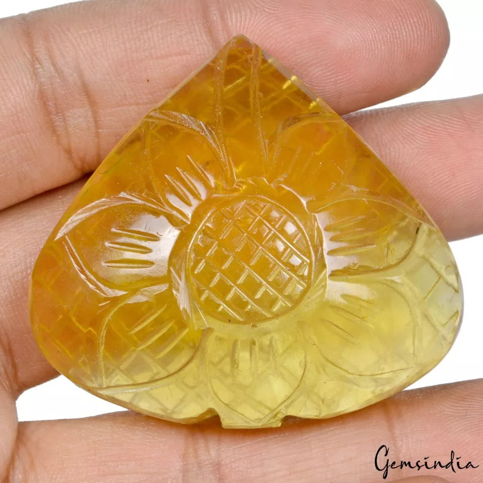 345 Ct. Natural Untreated Yellow Fluorite Beautiful Floral Hand carved Gemstone