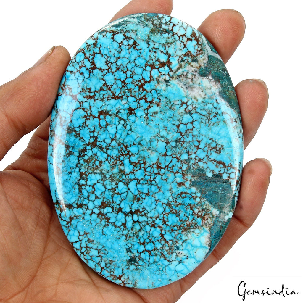 Huge 700 Cts USA Arizona Spiderweb Blue Turquoise Oval Cabochon Loose Gemstone