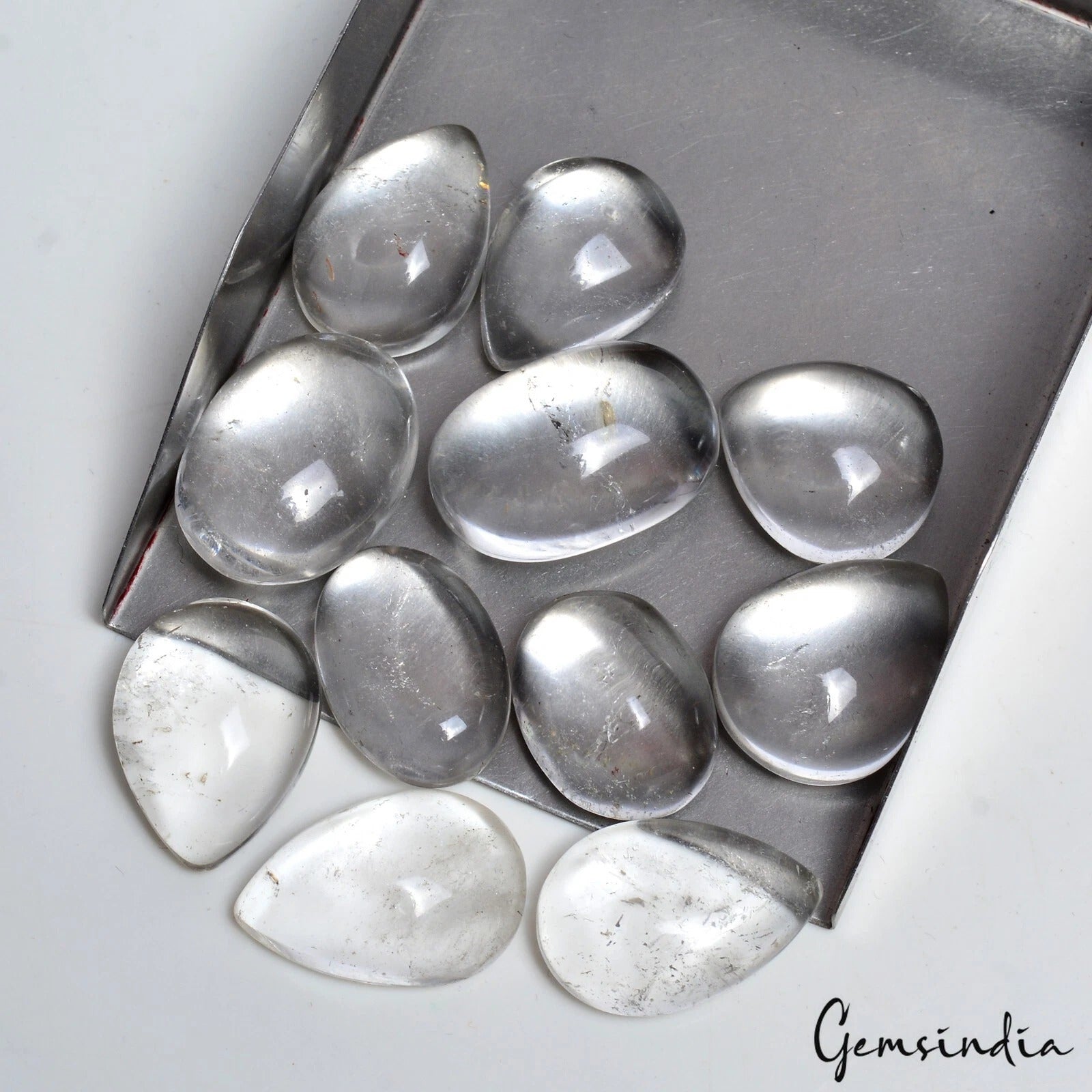 330 Cts/11 Pcs Natural Untreated White Crystal Quartz Mixed Cab Gems For Jewelry