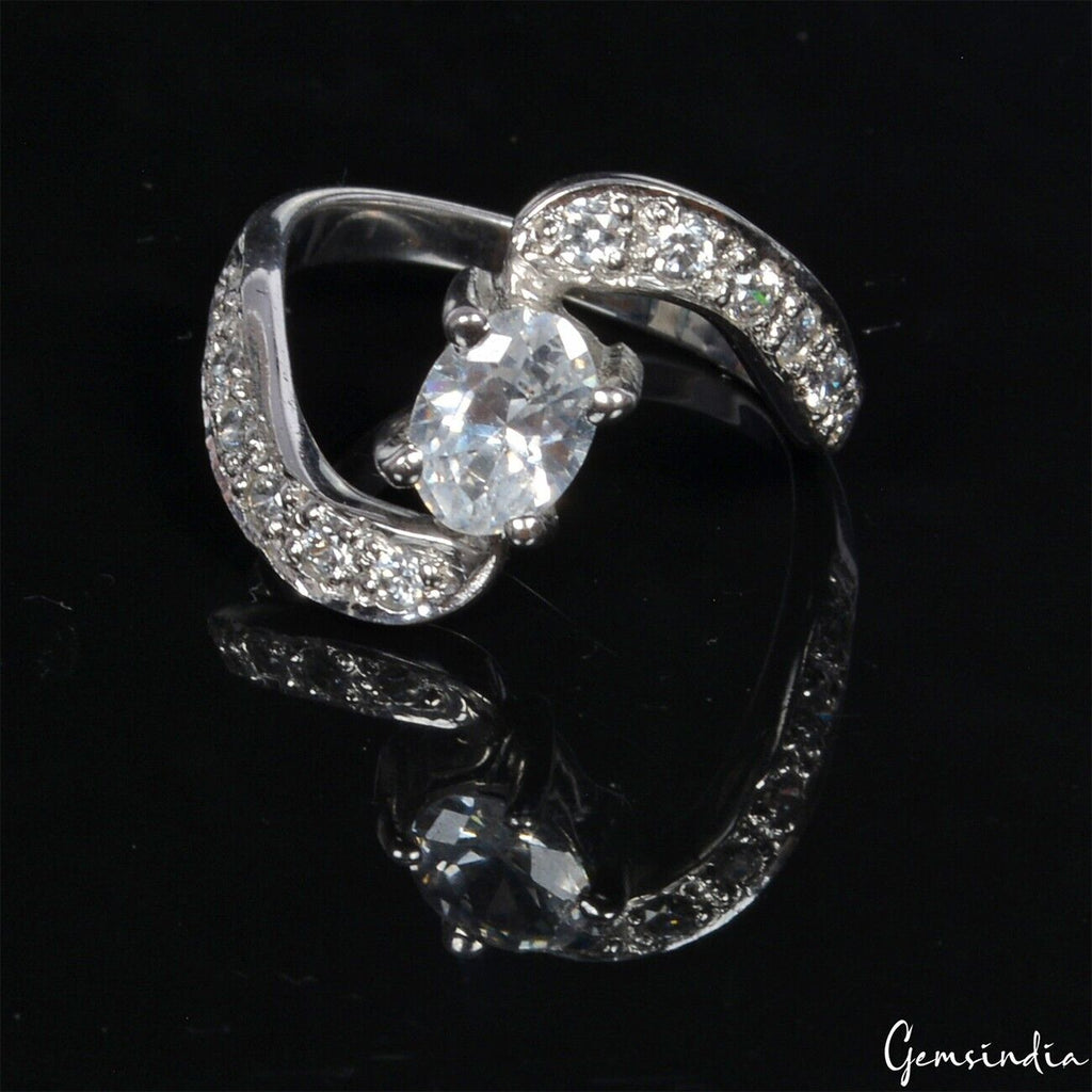 Zircon Sterling Silver Ring, Untreated, Silver — Size 6 US, 15.70 Ct (3.14 g)