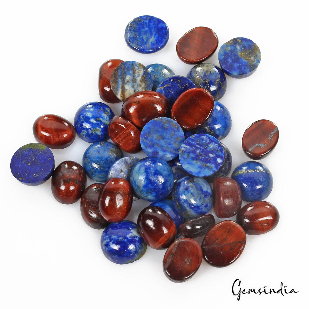 102.70 Cts/38 Pcs Natural Red Tiger Eye Blue Lapis Lazuli Mix Cab Loose Gems Lot