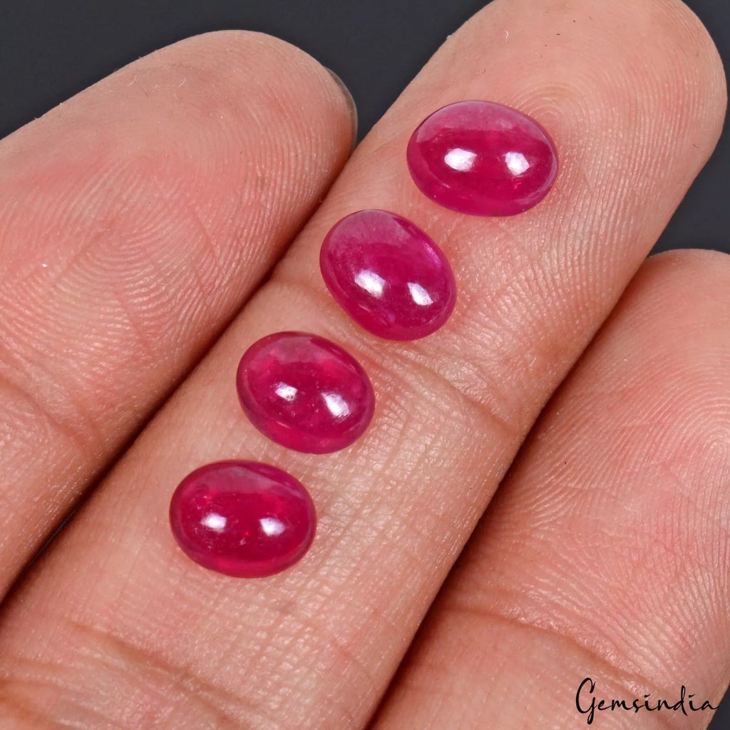 4 Pcs Natural Pink Red Ruby Oval Cabochon 7mm-8mm Loose Mozambique Gemstones Lot