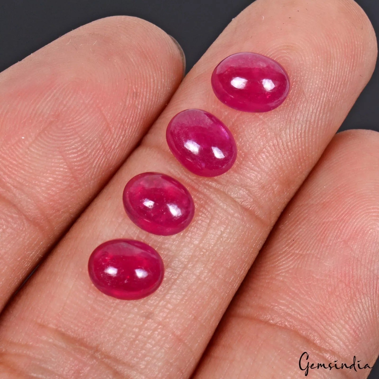 4 Pcs Natural Pink Red Ruby Oval Cabochon 7mm-8mm Loose Mozambique Gemstones Lot