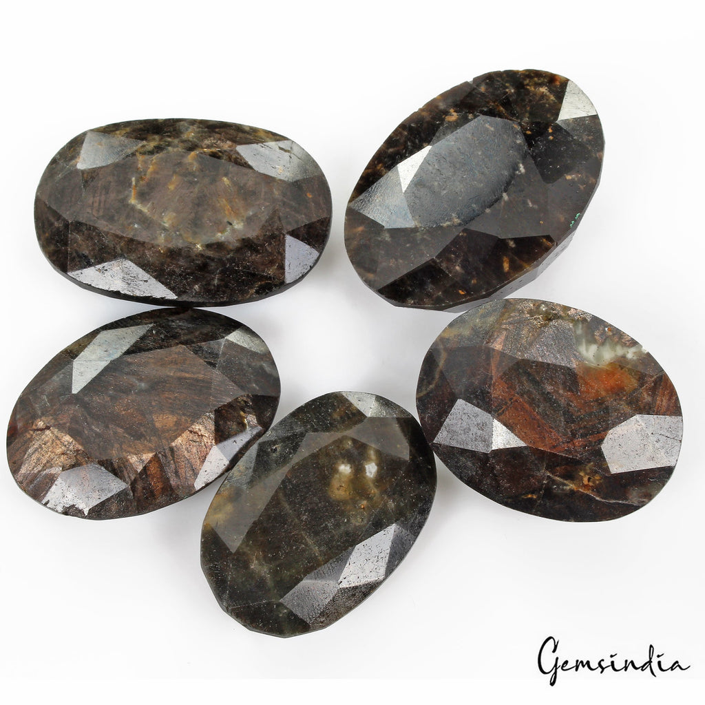 1130 Ct/5 Pcs Natural Untreated Black Sapphire Oval Faceted Loose Wholesale Gems