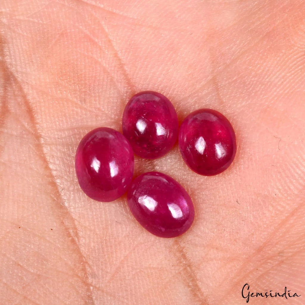 4 Pcs Natural Pink Red Ruby Oval Cabochon 7mm-8mm Loose Mozambique Gemstones Lot