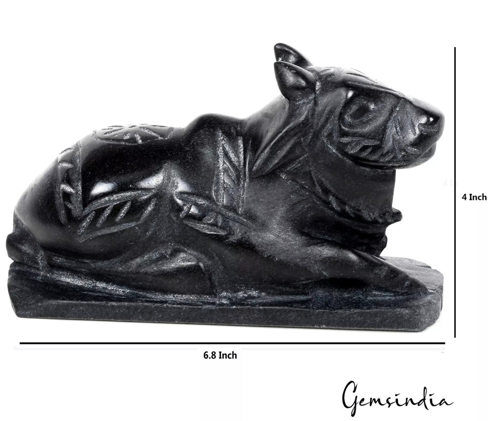 4" Tall Hand Carved Marble Stone Sacred Bull Nandi Worship Idol Figurine Statue