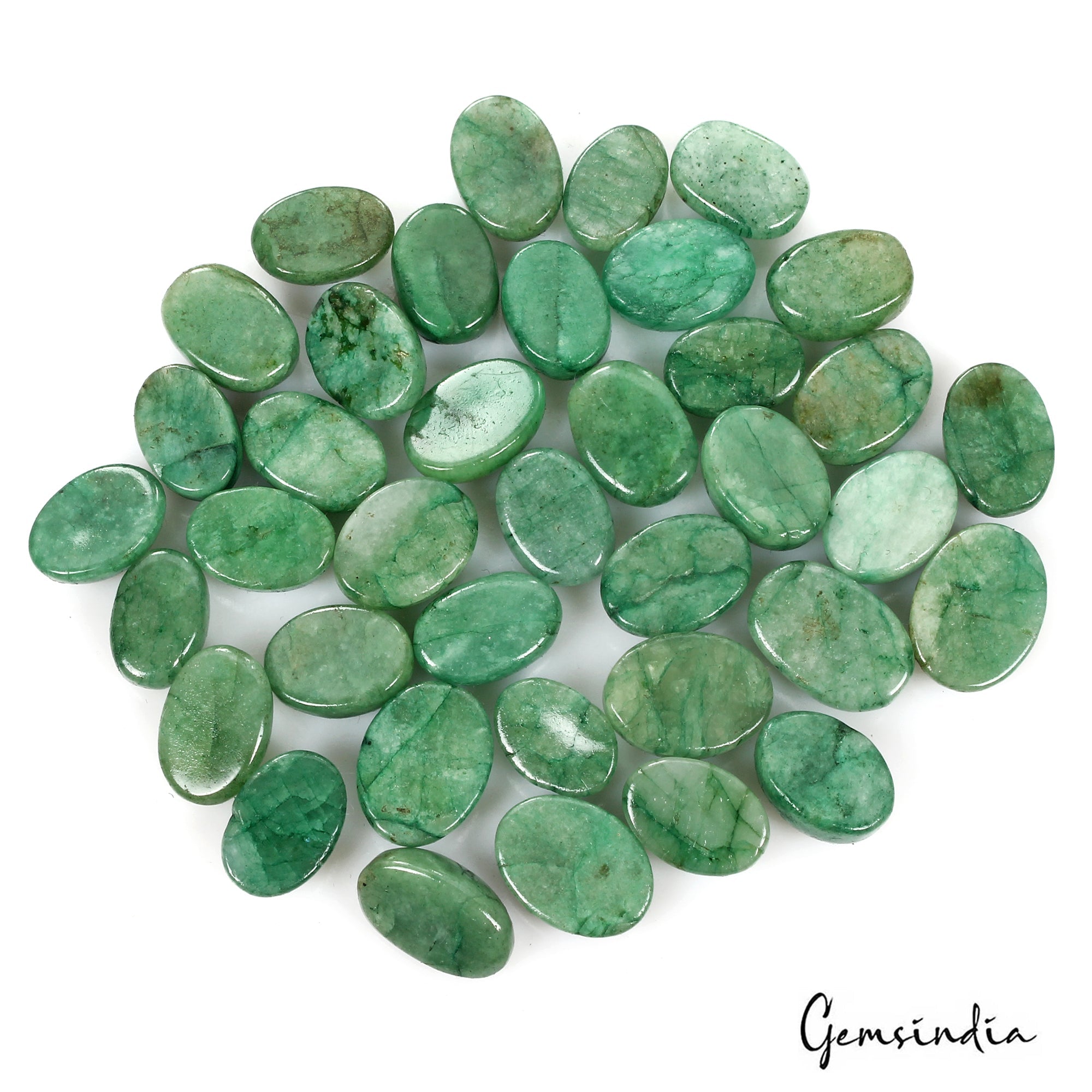 300 Ct/38 Pcs Natural Brazilian Green Emerald Oval Cab Loose Gem Lot For Jewelry