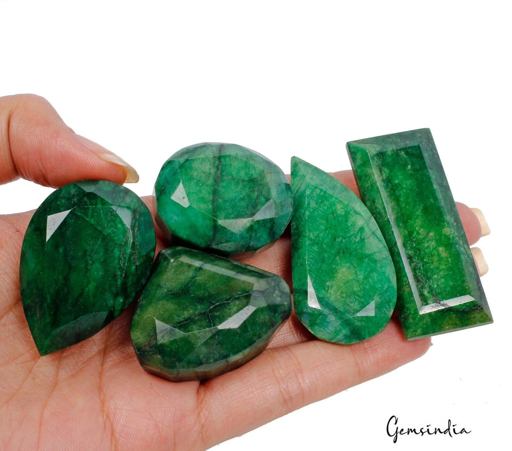 680 Cts Natural Green Brazilian Emerald Mix Cut Loose 31mm-53mm Gemstones Lot