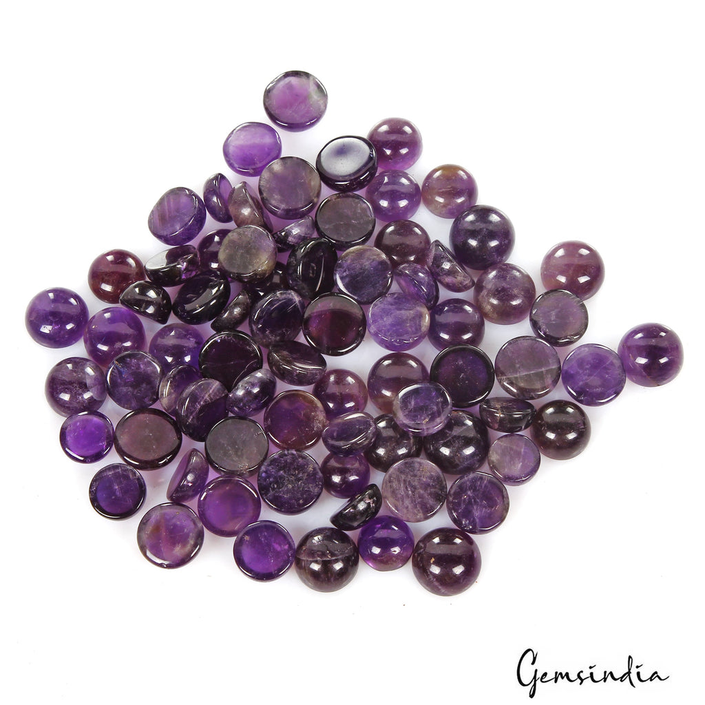 320 Ct/76 Pcs Natural Untreated Purple Amethyst Round Cab Loose Gems For Jewelry
