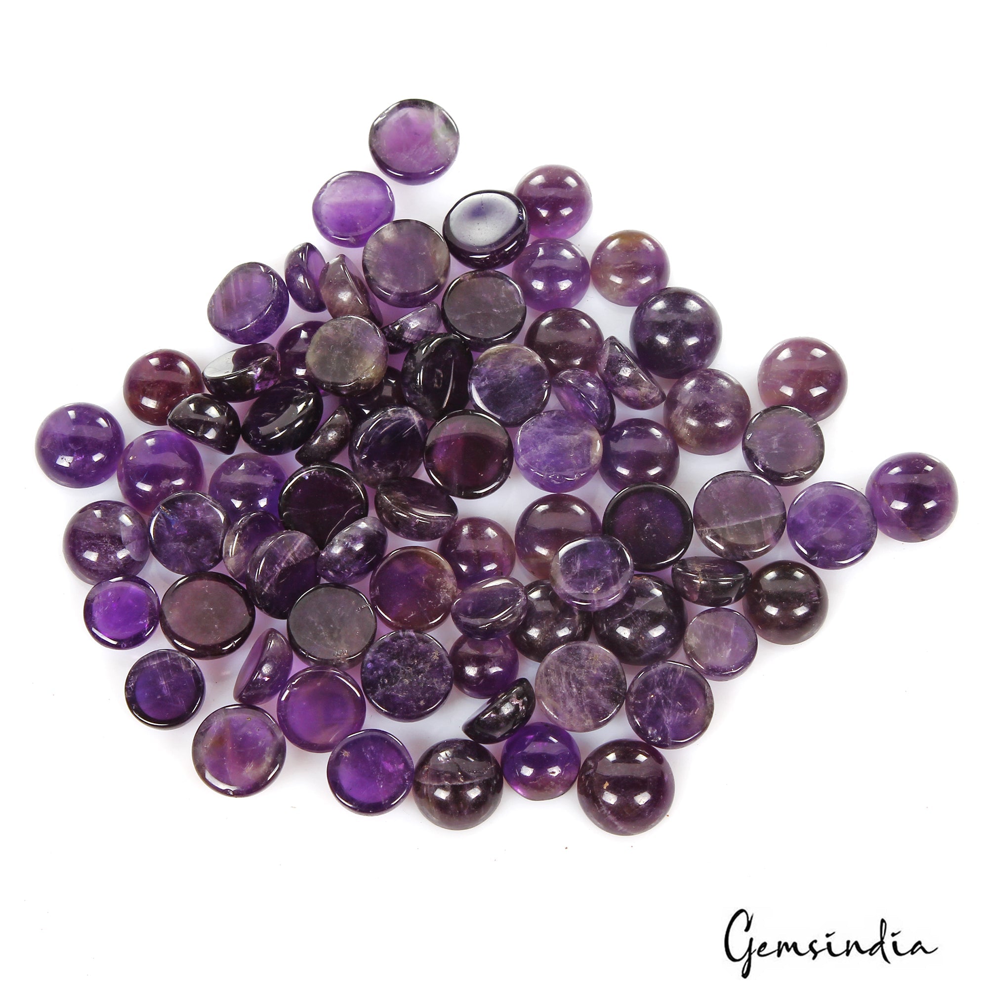 320 Ct/76 Pcs Natural Untreated Purple Amethyst Round Cab Loose Gems For Jewelry