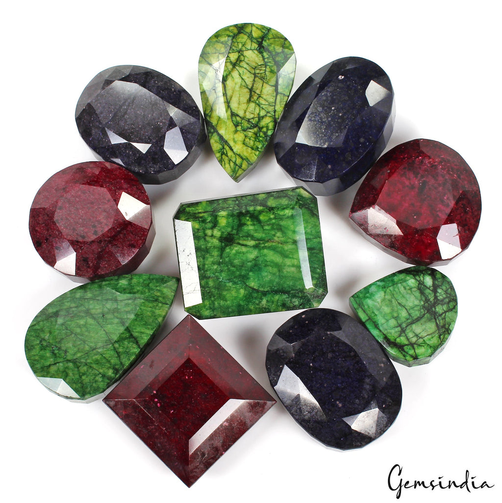 5 Kilo/10 Pcs Natural Ruby Emerald Sapphire Mix Cut Museum Size Loose Gemstones