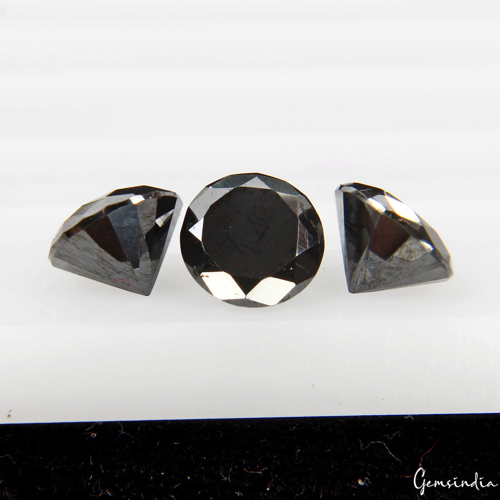 3 Pcs Black Moissanite Diamond 6mm Round Cut Top Quality Solitaire Gemstones