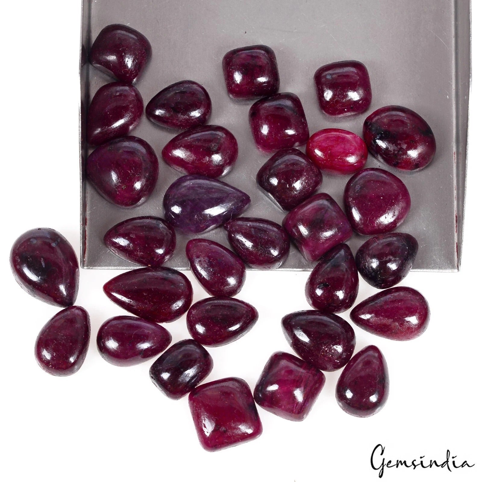 Ruby Lot, Cabochon, Color Enhanced, Red — 30 Pieces, 10mm to 16mm, 275.20 Ct
