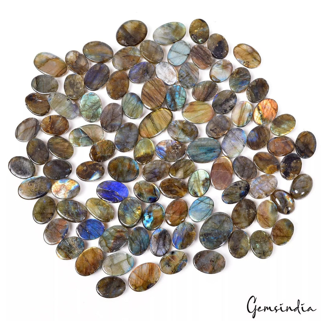 1020 Ct Natural Labradorite Oval Cabochon Multi shine Untreated Gemstones~ 98 pc
