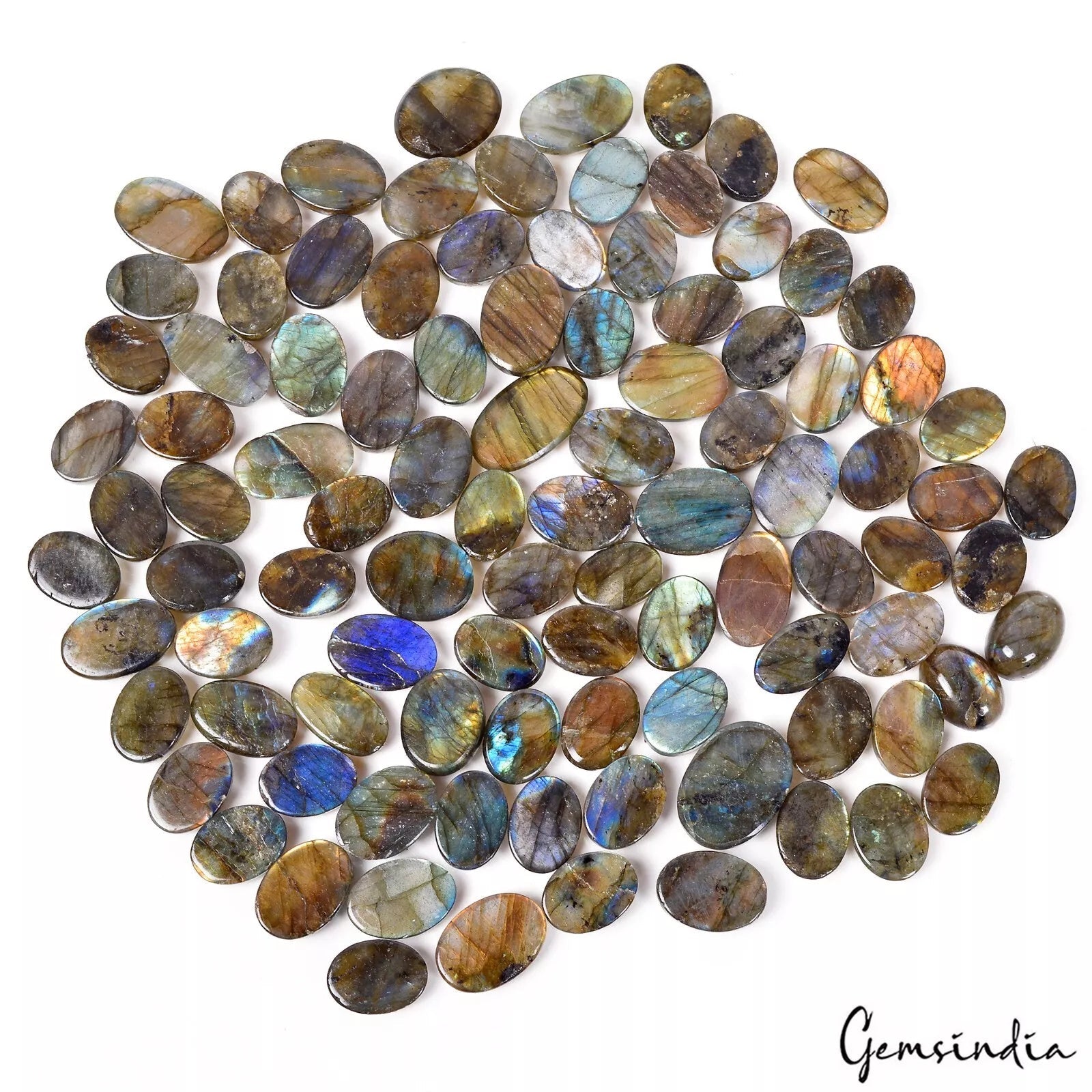1020 Ct Natural Labradorite Oval Cabochon Multi shine Untreated Gemstones~ 98 pc