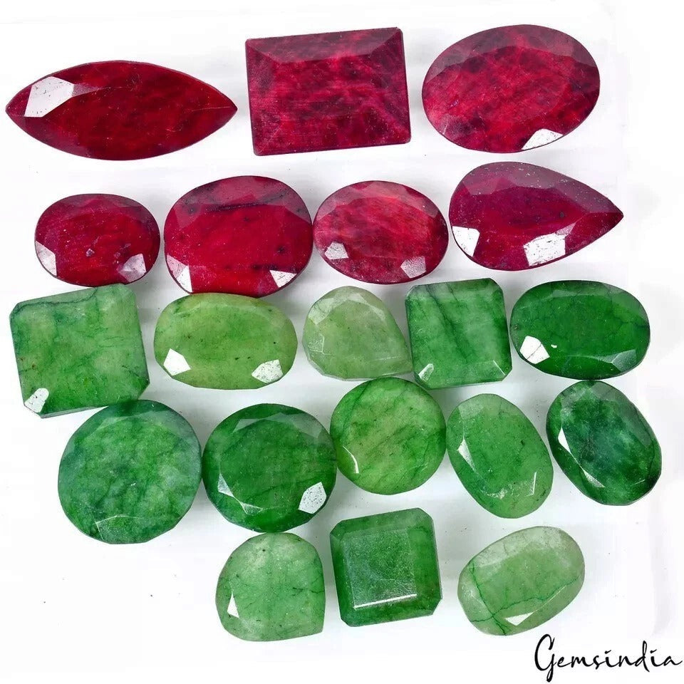 1020 Ct Natural Ruby Emerald Mix Cut Earth Mined Loose Wholesale Gemstone~20 Pcs