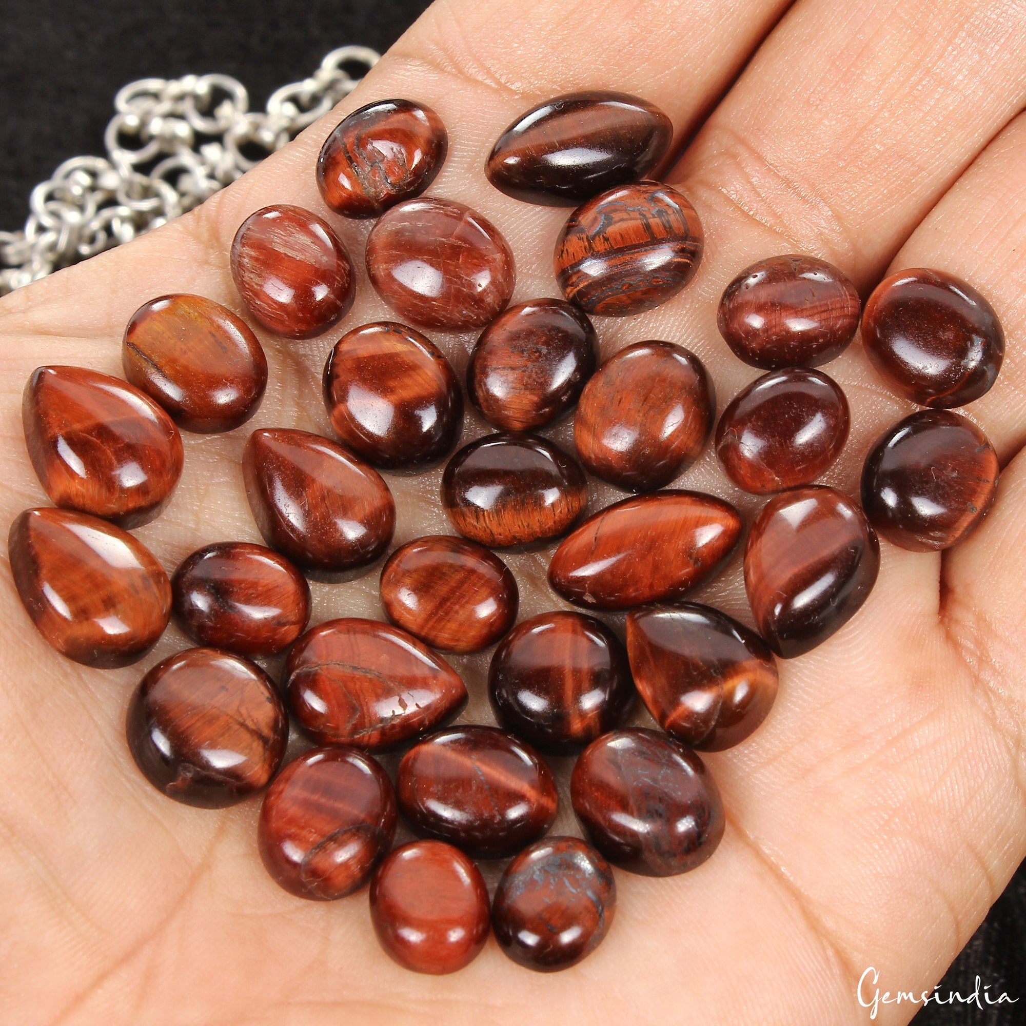 150 Ct Natural Mix Cabochon Red Tiger Eye Loose Gemstone Lot for Jewelry 10-15mm
