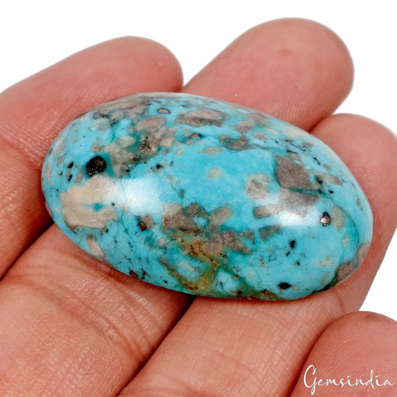 60.80 Cts Natural Untreated Blue Turquoise(Firoza)Oval Cab Rare Gem For Pendant