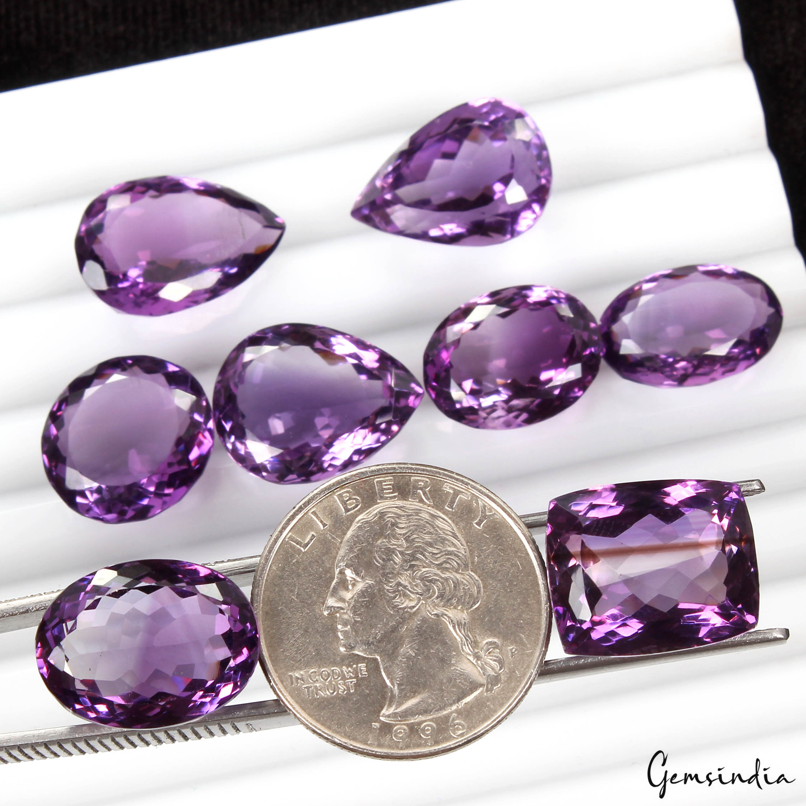 Amethyst Loose Gemstone, Oval, Pear & Cushion Faceted Cut, Purple — 16mm to 20mm, 112.10 Ct, Brazil