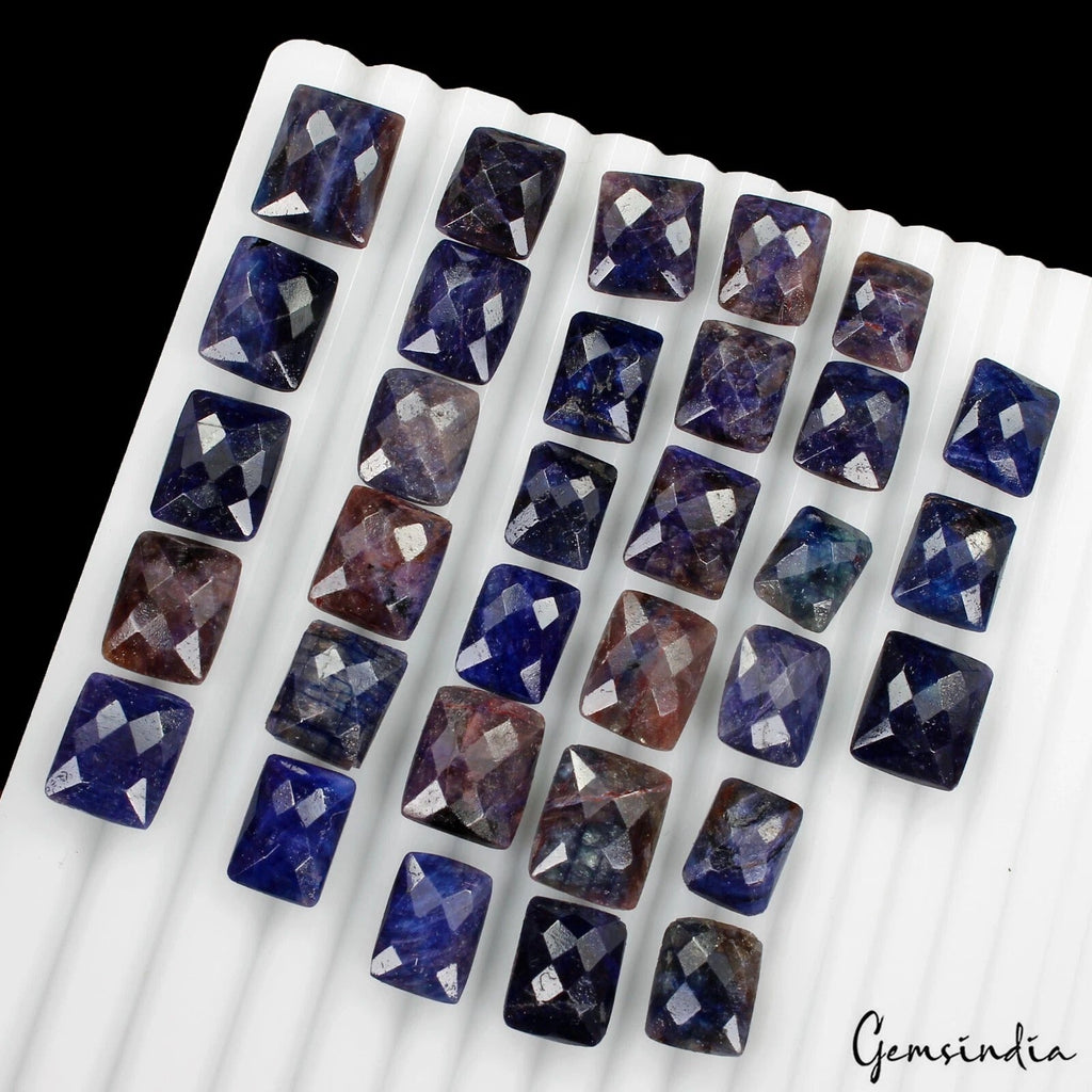 370 Ct Natural Blue Sapphire Cushion Checker Cut Gemstone Lot 32 Pcs For Jewelry