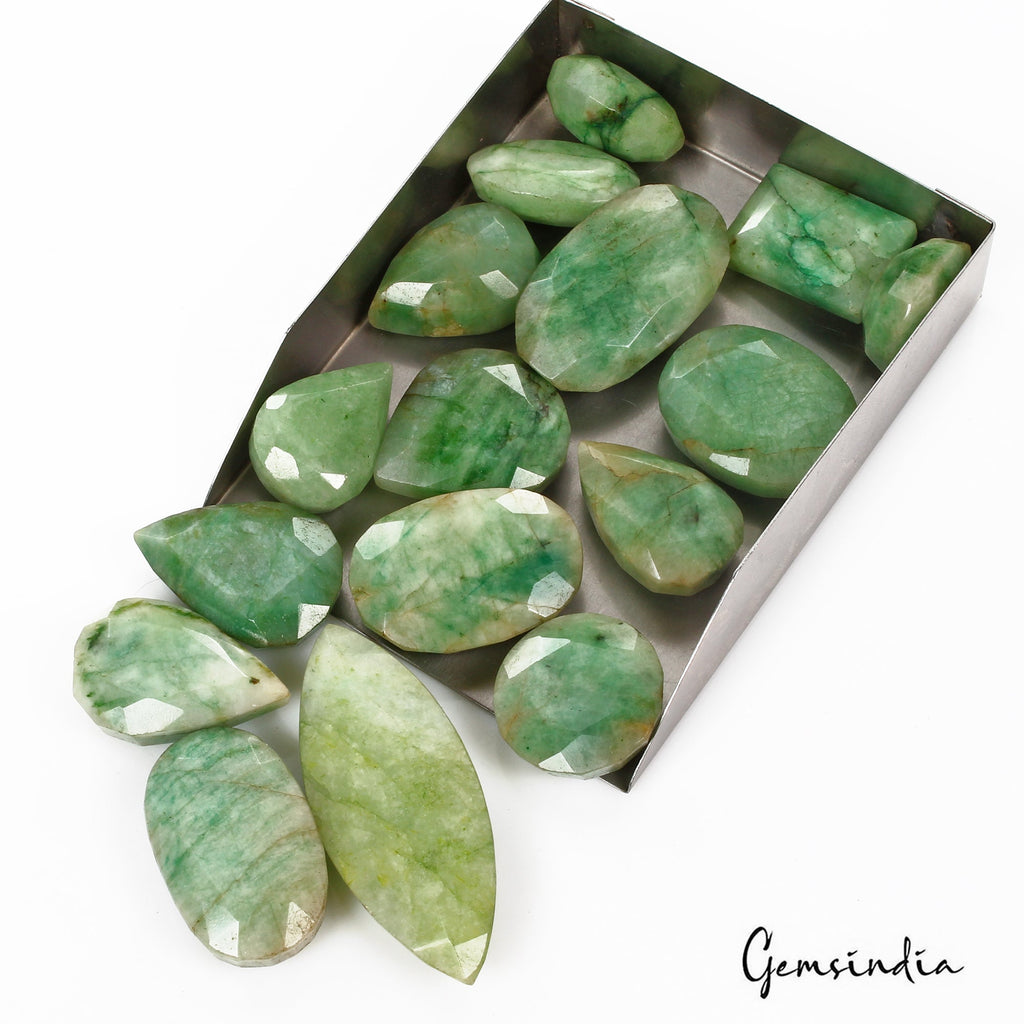 1420 Cts/16 Pcs Natural Brazilian Green Emerald Mix Faceted Wholesale Gems Lot